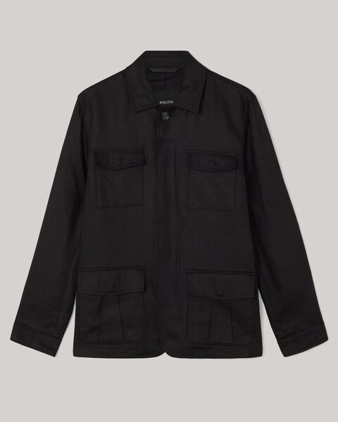 4 Pocket Linen Jacket, Black, hi-res